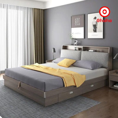 [Miễn phí vận chuyển & lắp đặt] Giường ngủ thông minh cao cấp bọc nệm đầu giường có hộc kéo gỗ công nghiệp Ohaha - GN018