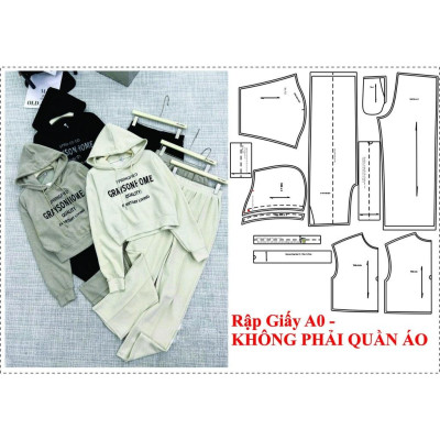 Rập Giấy bộ quần suông áo hoodie 244