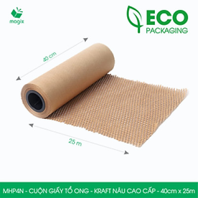 MHP4N - 40cm x 25m - Cuộn giấy tổ ong chống sốc - Kraft nâu Cao Cấp - Giấy gói hàng, gói quà