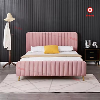 [Miễn phí lắp đặt & vận chuyển] Giường ngủ bọc nệm vải nỉ khung gỗ chân sắt sang trọng, cao cấp phong cách Bắc Âu Ohaha - GN028