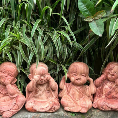 Bộ tượng tứ không bằng gỗ hương đá kt cao 20×18×14cm 