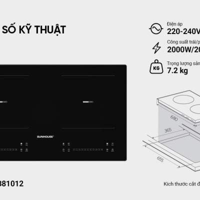 BẾP ĐÔI ĐIỆN TỪ SUNHOUSE SHB81012 - Hàng Chính Hãng