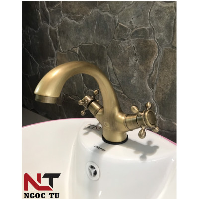 Vòi rửa mặt nóng lạnh đồng cổ hoa đồng tiền tân cổ điển GR 2201B (đẹp, sang trọng lịch sự)
