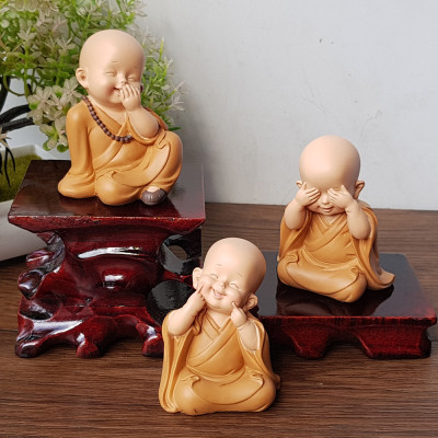 Bộ 03 chú tiểu áo nâu - mẫu Tam Không size mini 7cm mã MIXU-CT012B
