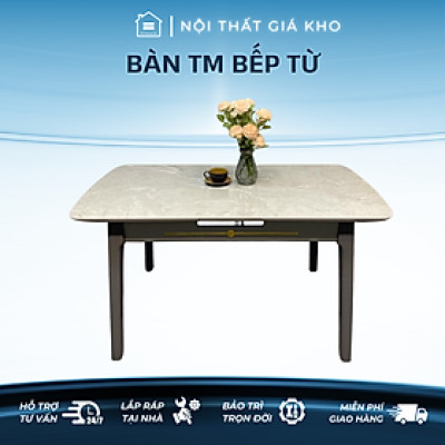 Bàn ăn thông minh kéo dài có bếp từ mặt đá ceramic bóng 1m1 - 1m4