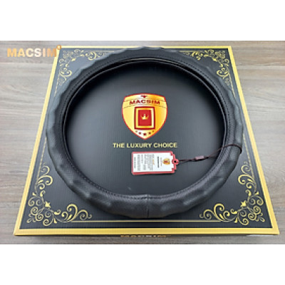 Bọc vô lăng cao cấp Macsim mã 8890 màu đen chỉ đen - Chất liệu da thật 100%, khâu tay thủ công size M