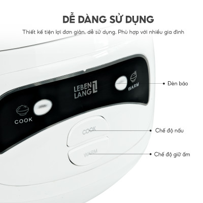 Nồi cơm điện Lebenlang LBL0585, dung tích 1 lít, công suất 350W, thiết kế đơn giản, bảo hành 2 năm - hàng chính hãng