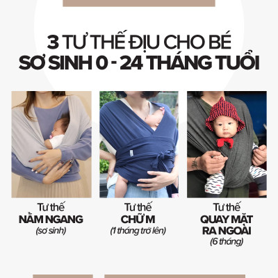 [Thiết Kế Mới - Màu Mocha] Địu Vải Em Bé Sling Baby Sling Nova/Nova Plus Dễ Địu Êm Vai An Toàn Cho Bé 0–24 Tháng