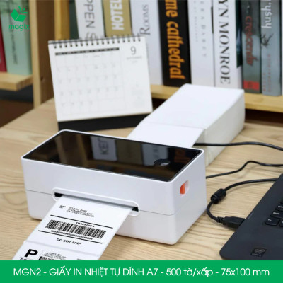 MGN2 - 75x100 mm - Xấp 500 tờ giấy in nhiệt A7 tự dính - Giấy in đơn hàng, giấy in A7