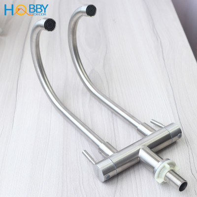 Vòi nước rửa chén 2 đầu lạnh inox 304 có dây cấp Hobby Home Decor RC2D