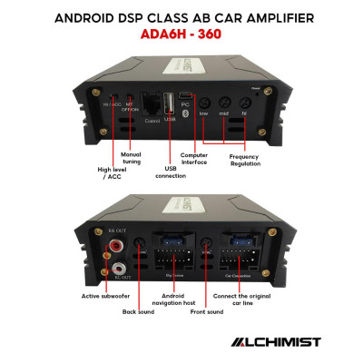 Amply ô tô Android Alchimist ADA6H-360 có Bluetooth lossless 5.1 Chỉnh App cắt tần điện thoại
