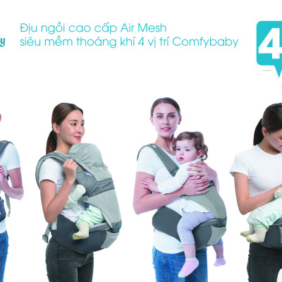 Địu Em Bé Comfybaby Trợ Lực 4 Tư Thế + Tặng 2 Khẩu Trang Xuất Nhật