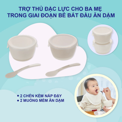 Bộ chén muỗng ăn dặm RICHELL TLI gồm 2 chén có nắp và 2 muỗng mềm | Baby