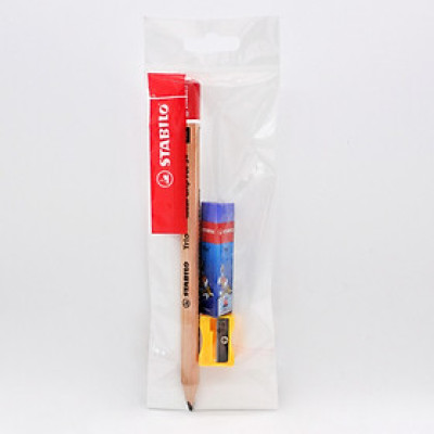 Combo bút chì gỗ phác thảo STABILO Trio 362 - Bộ 3 bút chì Jumbo + Chuốt chì PSJ4562 + Gôm tẩy ER199