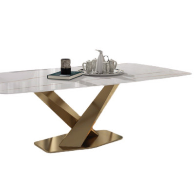 Bàn ăn mặt đá ceramic Tundo chân inox kích thước 1m4 x 80 x 75cm