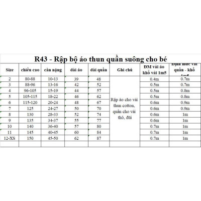 Rập giấy A0 bộ áo thun quần suông mã R43 cho bé