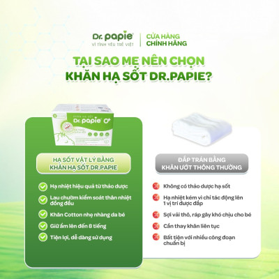 [Mua 1 Tặng 1] Dr.Papie Khăn Hạ Sốt 0+ 1 Hộp (5 Gói x 5 Khăn/Gói) Dành Cho Bé Từ 0 Tháng Tặng 1 Gói (5Khăn) Hạ Sốt 0+