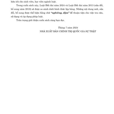 So sánh Luật Đất đai năm 2024 với Luật Đất đai năm 2013 (sửa đổi, bổ sung năm 2018) (bản in 2024)