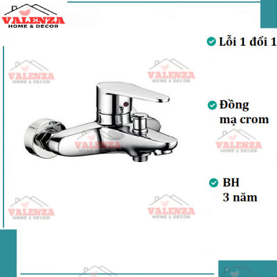 Bộ vòi sen tắm nóng lạnh Valenza 3404 chất liệu đồng thau mạ crom kèm đầy đủ bát sen tắm táp, dây sen tắm inox, cài sen, chân sen-Nước chảy mạnh