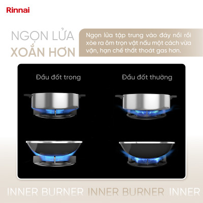 Bếp gas âm đầu đốt trong Rinnai RVB-2SCHi(SB) mặt bếp kính SCHOTT và kiềng bếp gang - Hàng chính hãng