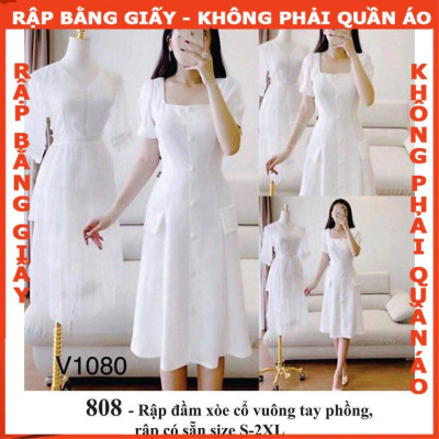 Rập giấy A0đầm cổ vuông  mã 808 -(BẢN VẼ)