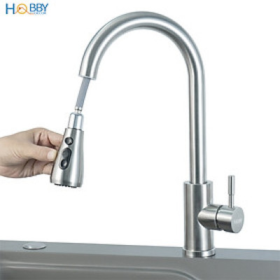Vòi rửa chén nóng lạnh inox 304 dây rút 3 chế độ Hobby home decor VDR10