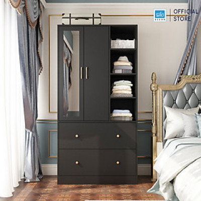 Tủ Quần Áo Có Gương Soi, 2 Ngăn Kéo Lớn Tiện Dụng Thiết Kế Hiện Đại SIB Decor TA202