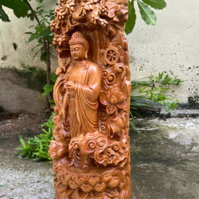 Tượng phật thích ca gỗ bách xanh kt cao 51×19×18cm 