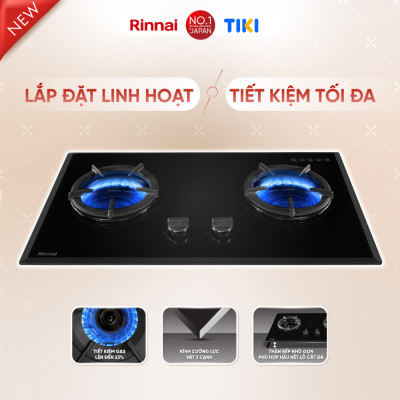 [SP MỚI 2024] Bếp gas âm đầu đốt trong Rinnai RVB-2iFC(B) kích thước lắp đặt linh hoạt, kiềng gang