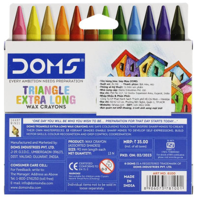 Hộp 12 Bút Sáp Màu Triangle Extra Long - DOMS 8100