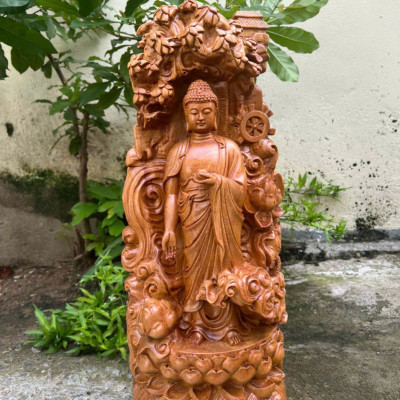 Tượng phật thích ca gỗ bách xanh kt cao 51×19×18cm 