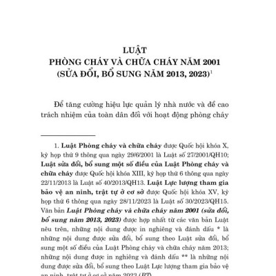 Luật phòng cháy và chữa cháy năm 2001 (sửa đổi, bổ sung năm 2013, 2023) bản in 2024