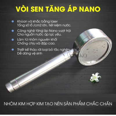 Vòi sen tăng áp Kosko không dùng điện, nhôm nguyên khối, công nghệ tia nước nano mềm dịu làn da