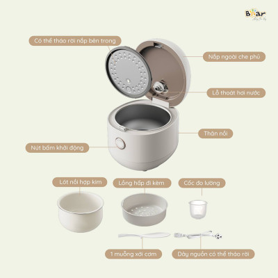 Nồi cơm điện tử đa năng 3L Bear SB-NC30B - Hàng chính hãng