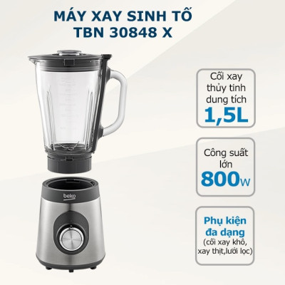 Máy xay sinh tố để bàn Beko TBN 30848 X (800 W, 1.5 L) - Hàng chính hãng