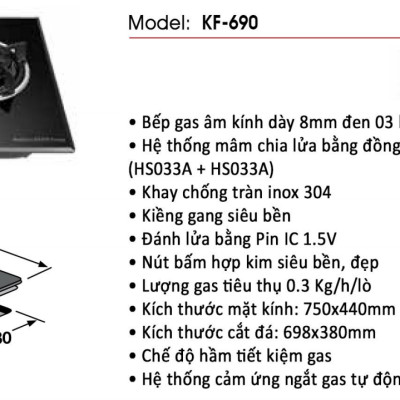 Bếp gas âm đa vùng nấu KAFF KF-690 - Hàng chính hãng