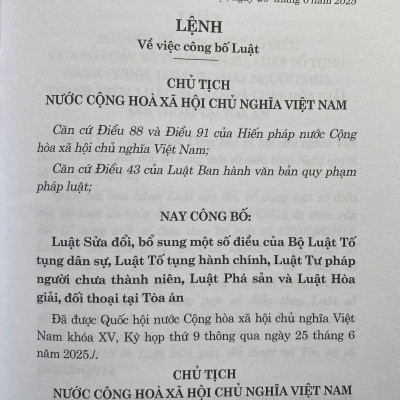 Luật sửa đổi, bổ sung một số điều của Bộ Luật Tố tụng dân sự, Luật tố tụng hành chính, Luật tư pháp người chưa thành niên, Luật Phá sản và Luật Hoà giải, đối thoại tại toà án