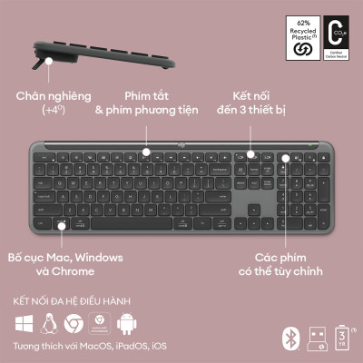 Bàn phím không dây mỏng Logitech Signature K950 - Hàng Chính Hãng