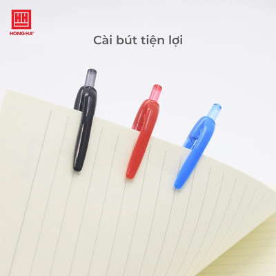 Hộp 12 Bút Semi-gel Hồng Hà dạng bấm đầu ngòi 0.5mm cho nét viết êm, trơn - 2469