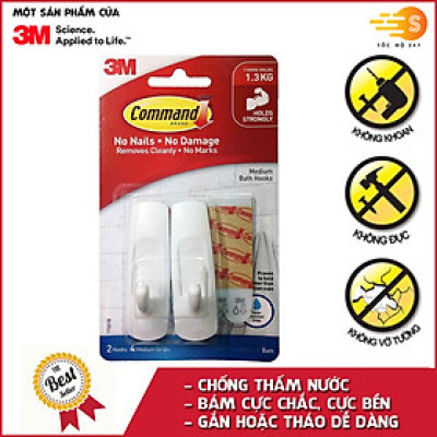 Bộ 2 móc treo tường cường lực siêu dính chống thấm nước 1300 gram Command 3M 3M-17001B