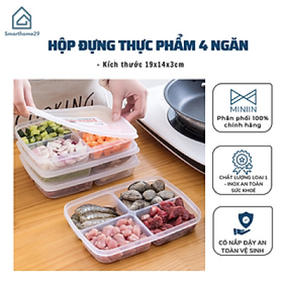 Hộp Nhựa Đựng Thực Phẩm 4 Ngăn, Khay Đựng Đồ Ăn Dặm Chia Ngăn Có Nắp Tiện Lợi - HÀNG LOẠI 1 - CHÍNH HÃNG MINIIN