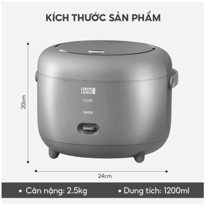 Nồi cơm điện Lebenlang LBL0581, dung tích 1200ml, công suất 350W, thiết kế hiện đại, bảo hành 2 năm - hàng chính hãng