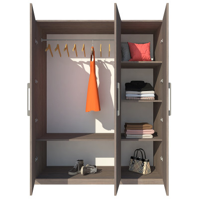 Tủ quần áo gỗ MDF Tundo 3 cánh màu óc chó 140 x 55 x 200cm