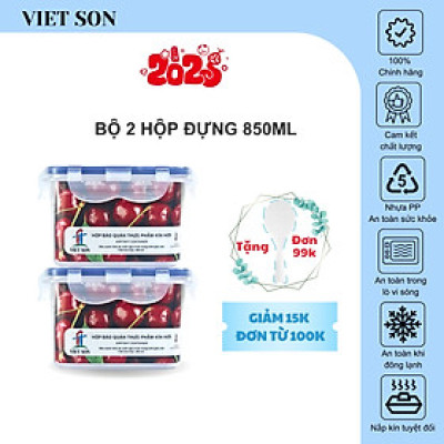 [TẶNG KHAY RÁO NƯỚC] Bộ 2 Hộp Đựng Thực Phẩm  VIETSON 850ml Nắp Khóa 4 Cạnh Kín Hơi