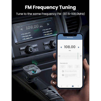 Ugreen UG80910CD229TK BT 5.0 + FM + QC 3.0 + USB + TF Màu Đen Tẩu sạc đa năng gồm phát Bluetooth 5.0 + FM + PD QC3.0 + USB + đọc thẻ TF trên xe hơi - HÀNG CHÍNH HÃNG