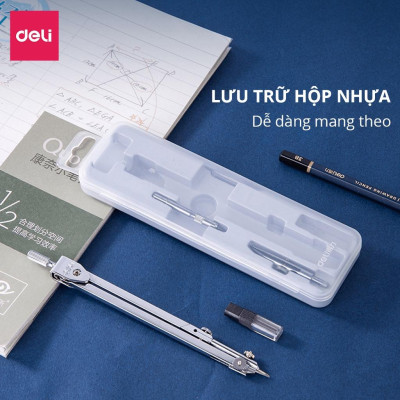 Bộ Compa Kim Loại Chì Bấm Deli - Phù Họp Vẽ Tranh Thiết Kế Chuyên Dụng Cho Học Sinh Vẽ Kỹ Thuật Học Sinh Vẽ Đường Tròn Hình Học - 8601