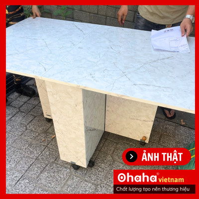 [Kèm Ảnh Thực Tế - Miễn phí vận chuyển & Lắp đặt]  BÀN ĂN GẤP GỌN THÔNG MINH GIẢ VÂN ĐÁ OHAHA CÓ BÁNH XE - BA004
