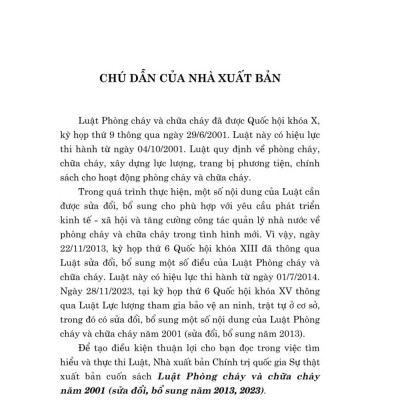 Luật phòng cháy và chữa cháy năm 2001 (sửa đổi, bổ sung năm 2013, 2023) bản in 2024