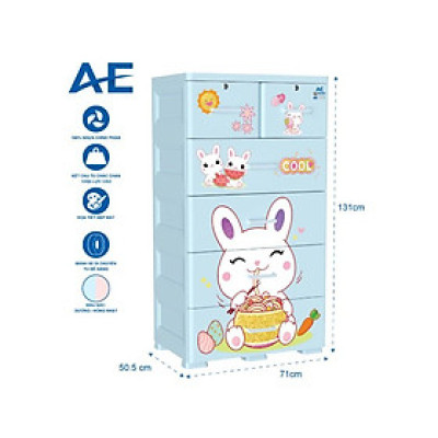 Tủ nhựa 5 tầng Qui Phúc AE màu xanh dương mẫu Rabbit KT 710 x 505 x 1310 mm _ Juno Sofa hàng lắp sẵn