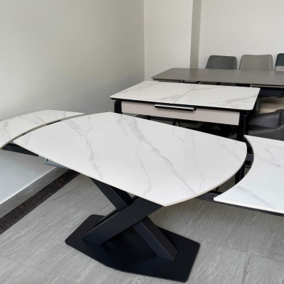 Bàn ăn thông minh xoay mặt đá Juno Sofa chân sắt sơn tĩnh điện kích thước 1m2/1m8 x 90 x 75cm